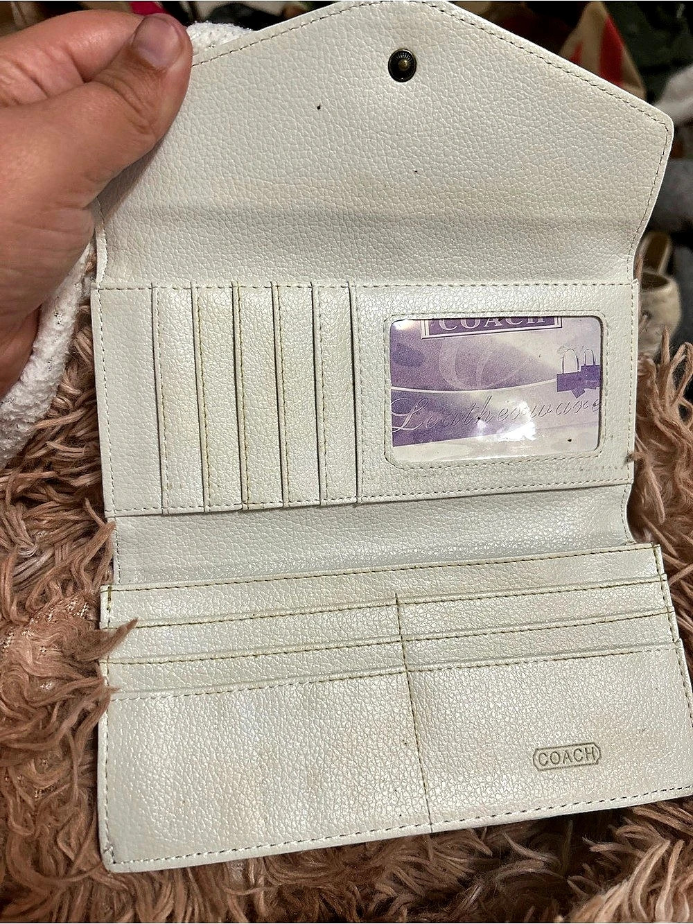 Coach Signature Canvas Flap Wallet in White & Brown - Picture 5 of 6